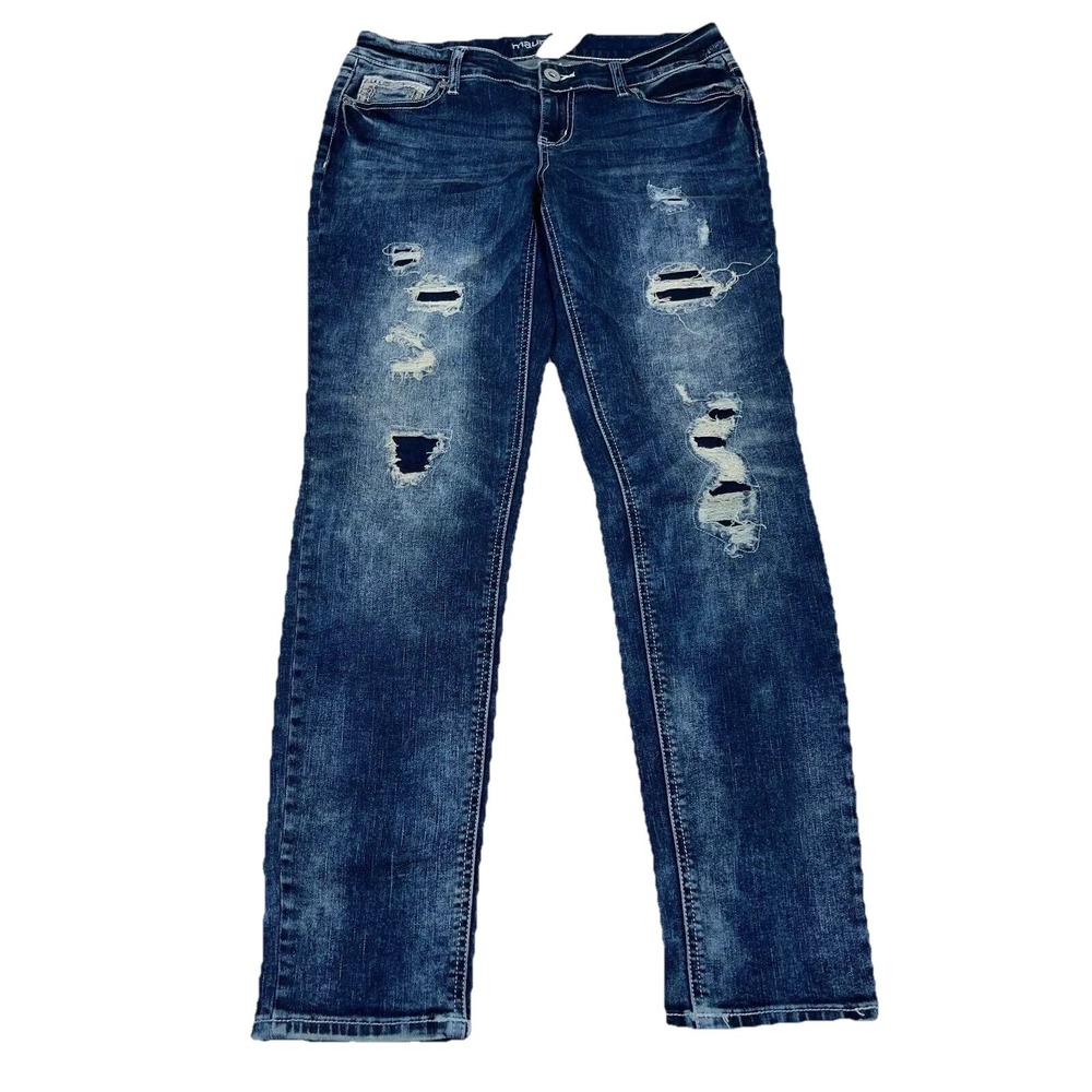 Maurices Jeans Women 6 Skinny Fit Low Rise Dark Wash Stretch Denim Faded Holes